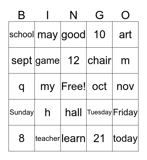 asl Bingo Card