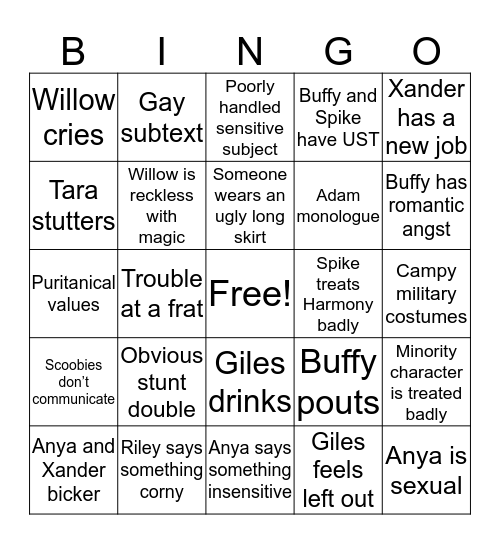 Buffy S4 Bingo Card