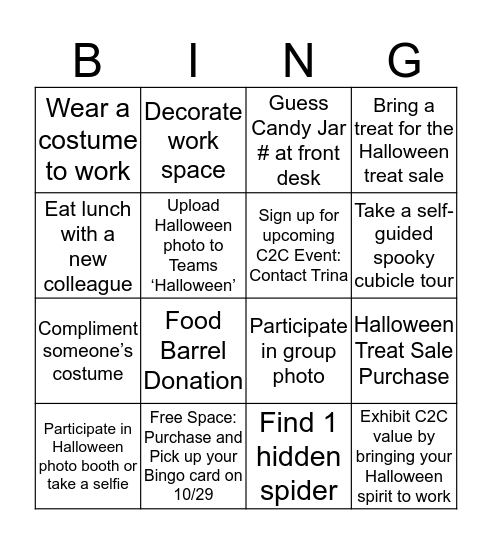 Halloween Giving Campaign Bingo Card