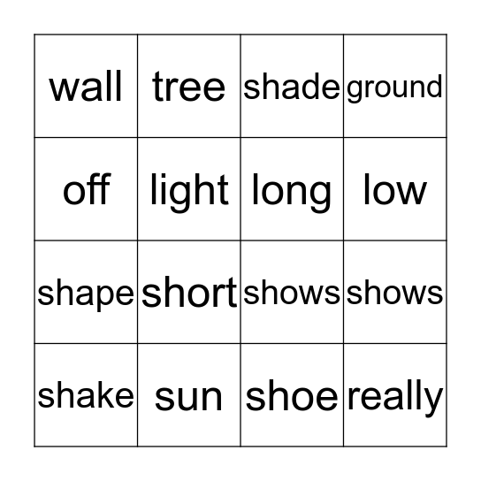 A Shadow - 1.8 Bingo Card