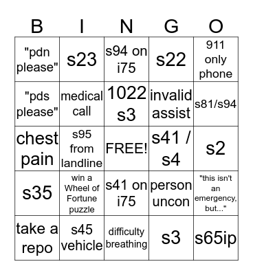 911 dispatcher Bingo Card