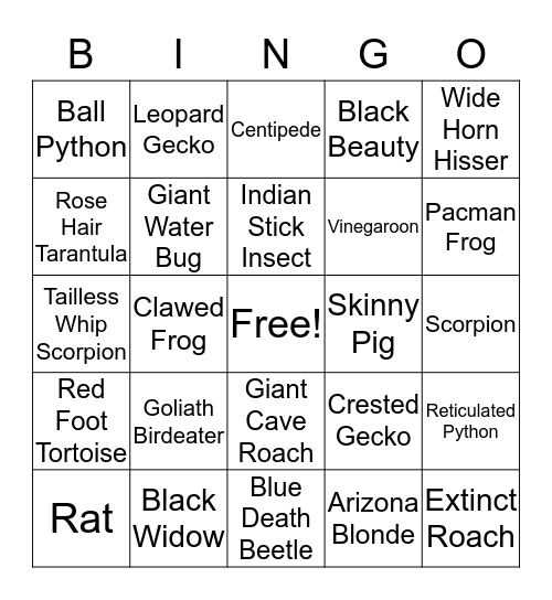 Creepy Creatures Bingo Card