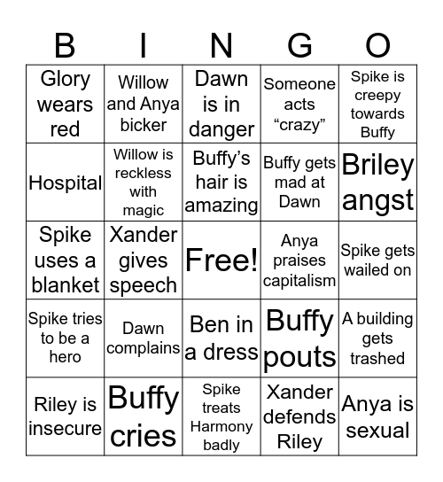 Buffy S5 Bingo Card
