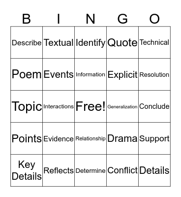 Vocabulary 1 & 2 Bingo Card