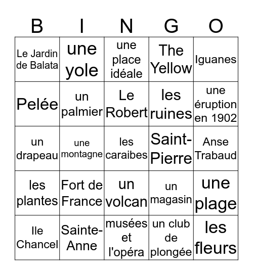 Les Villes de la Martinique Bingo Card