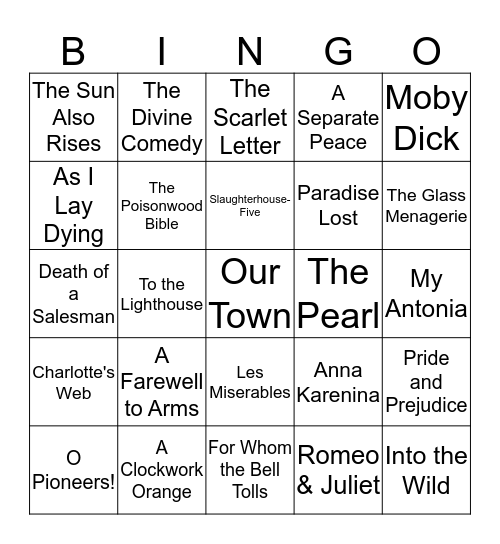 Literary Bingo Card