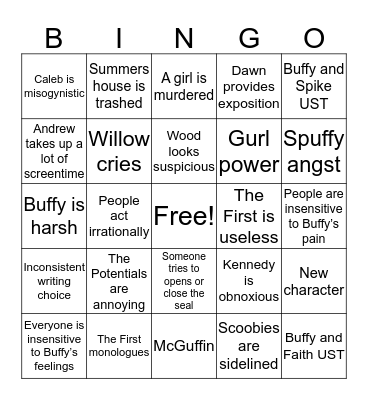 Buffy S7 Bingo Card