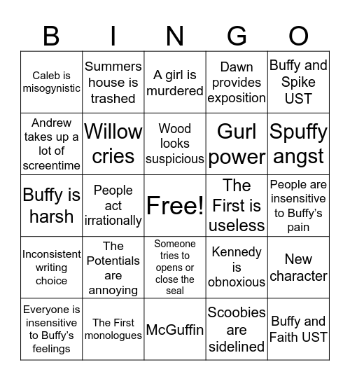 Buffy S7 Bingo Card
