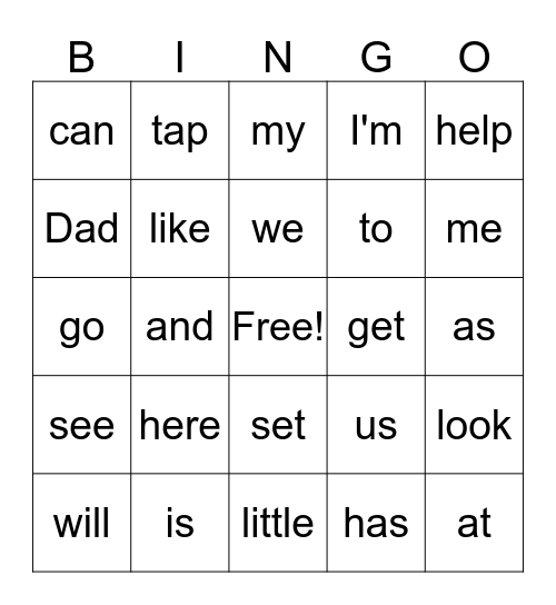 Go! Bingo Card