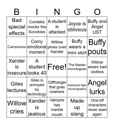 Buffy S1 Bingo Card