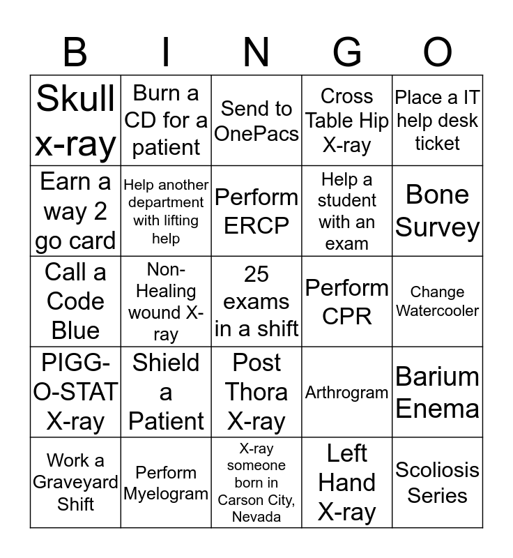 Radiology Week Bingo Card