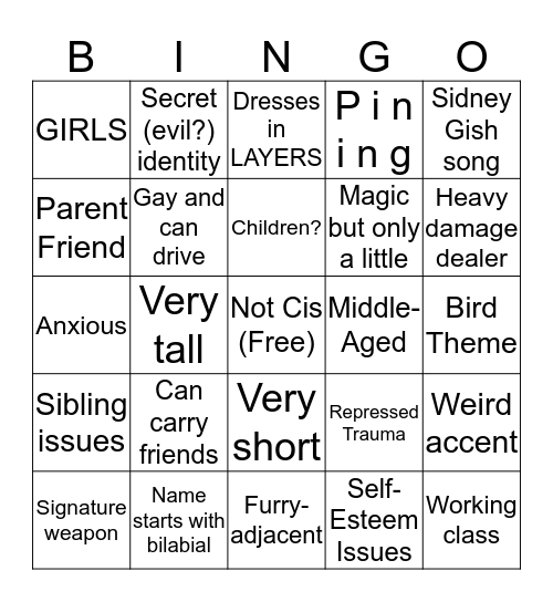 Elizabeth DnD PC Bingo Card