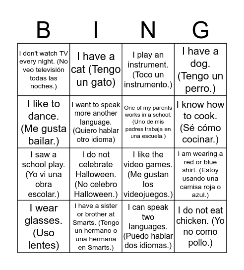 GETTING TO KNOW YOU BINGO Card