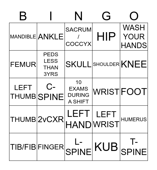 Radiology Week CUC Bingo Card