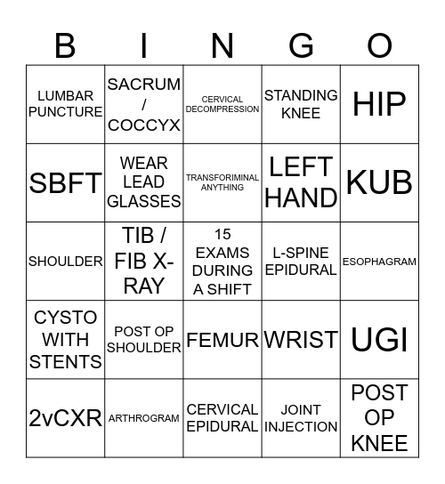 Radiology Week SSI Bingo Card