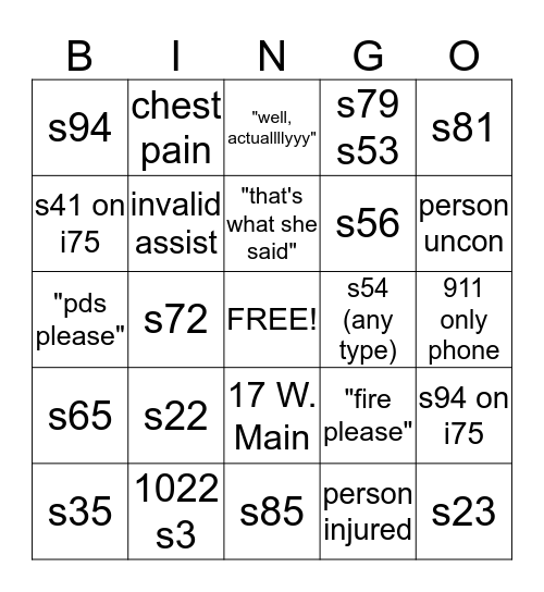 911 bingo Card