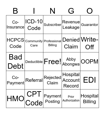 Revenue Cycle Bingo Card