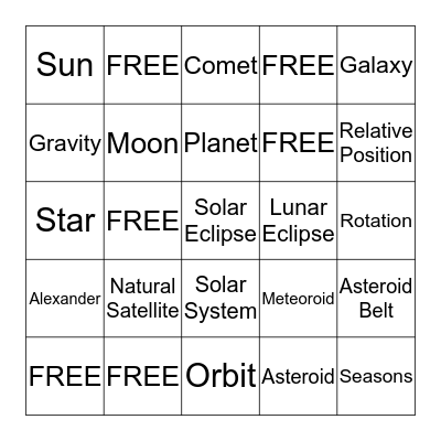 Astronomy Bingo! Bingo Card