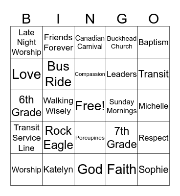 Transit Terms Bingo Card