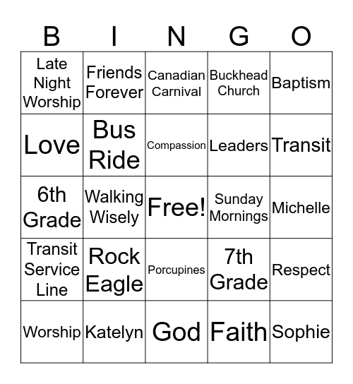 Transit Terms Bingo Card