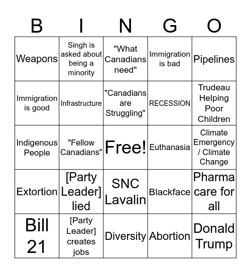 2019 Federal Election Bingo! Bingo Card