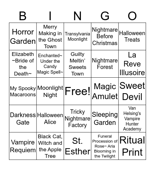 Ooky Spooky Bingo Card