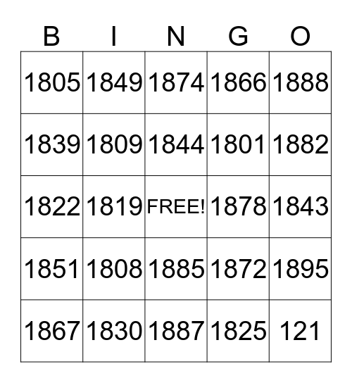 XIXe siècle Bingo Card