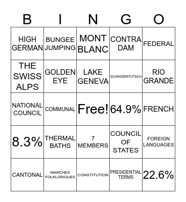 SWITZERLAND Bingo Card