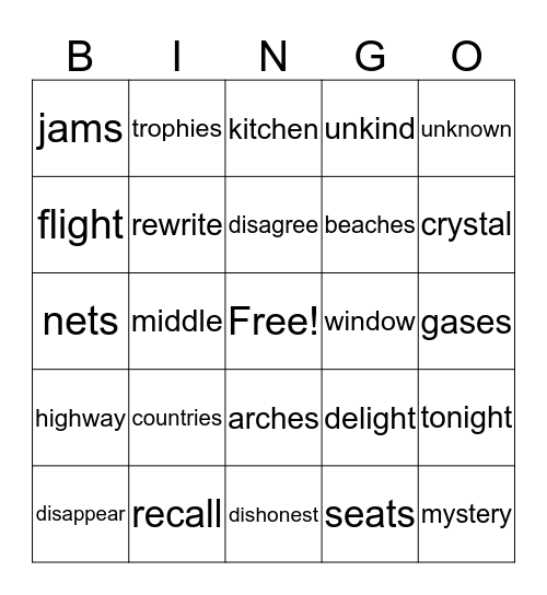 4th grade bingo Card