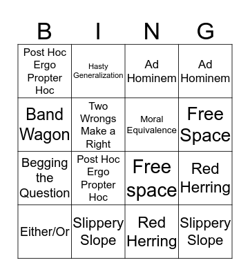 Logical Fallacies Bingo! Bingo Card