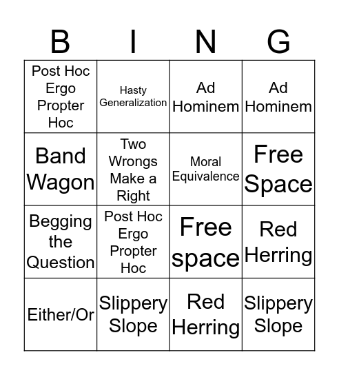 Logical Fallacies Bingo! Bingo Card