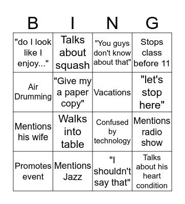 Tom Delamere Bingo Card