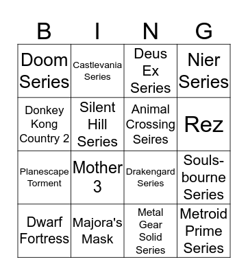 Cy's Favorite Games Bingo Card