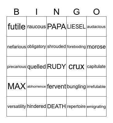 TBT Vocabulary Bingo! Bingo Card