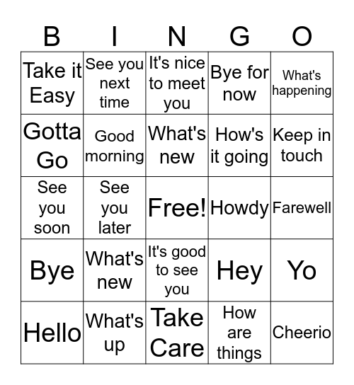 Greetings Bingo Card