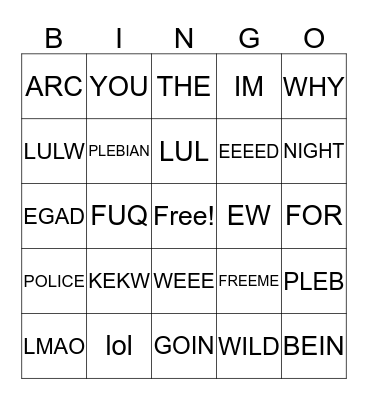 Twitch Chat Bingo Card