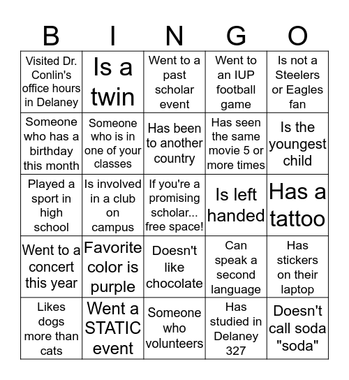 Promising Scholars Bingo Card