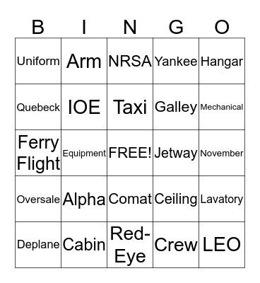 Flight Attending Bingo Card