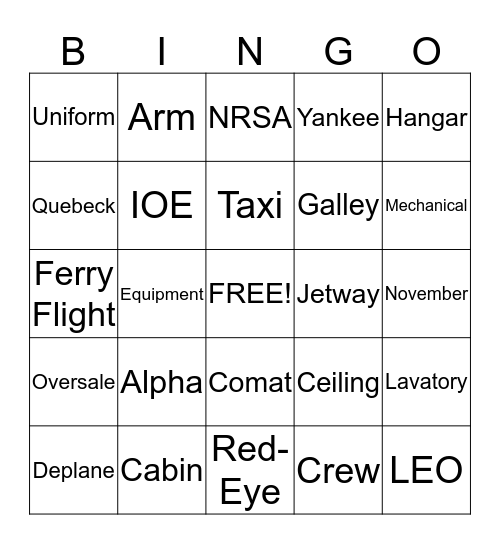 Flight Attending Bingo Card