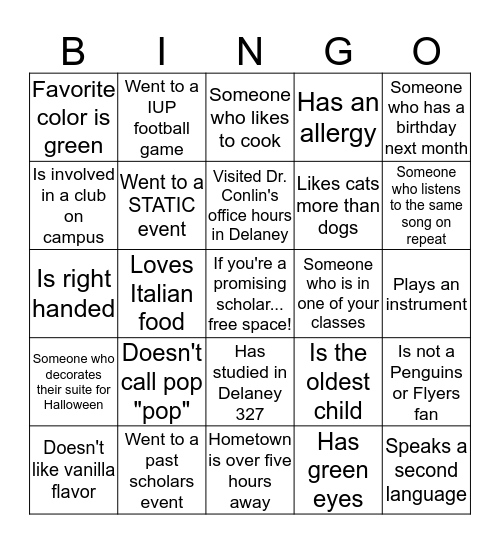 Promising Scholars Bingo Card