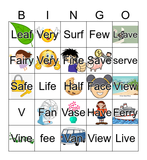 f and v Bingo Card