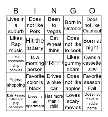 V machine bingo Card