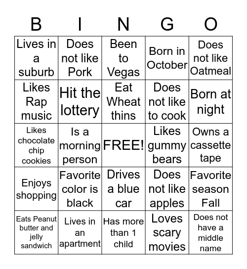 V machine bingo Card