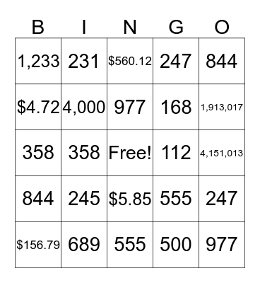 4 Math Multi-digit addition and subtraction Bingo  Bingo Card