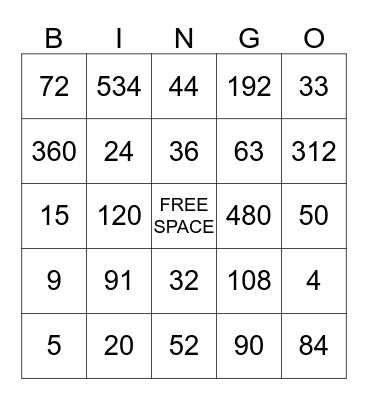 Multiplication BINGO Card