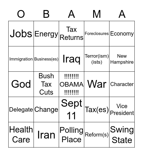 Four More Years!!! Bingo Card