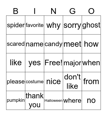 ASL Bingo Card