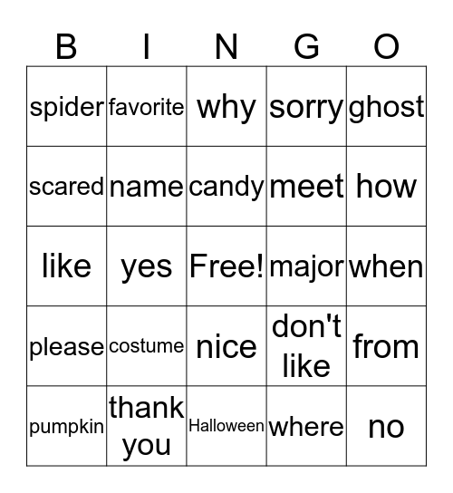 ASL Bingo Card