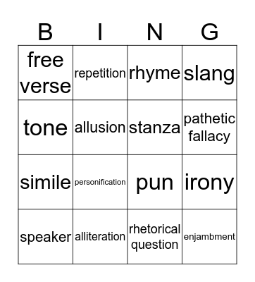 Language Techniques  Bingo Card