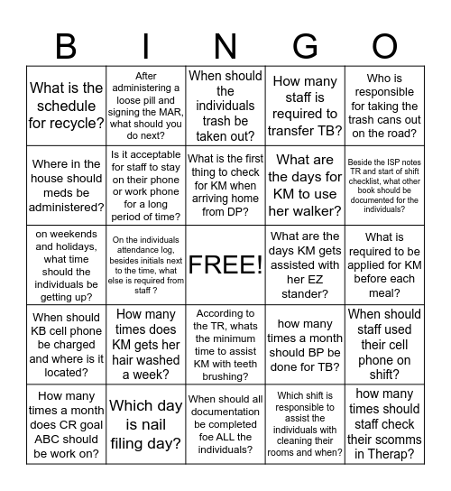 Untitled Bingo Card
